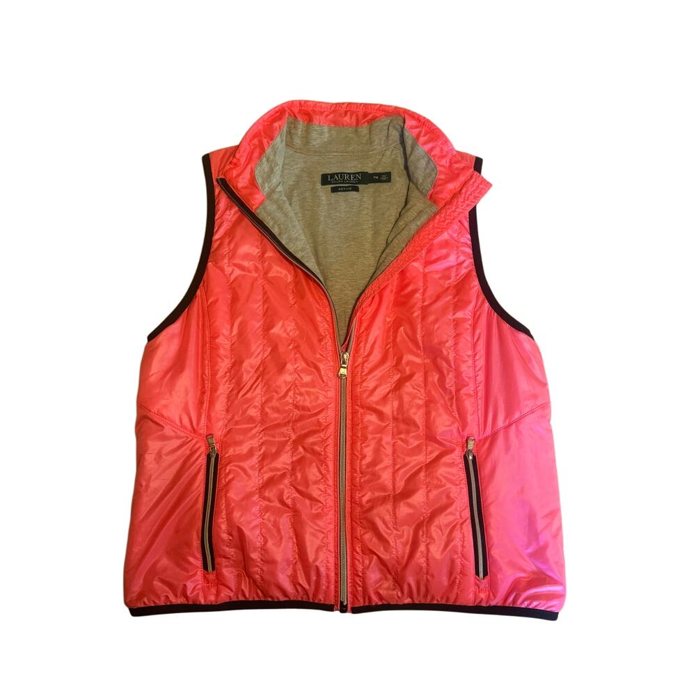 Lauren Ralph Lauren Active Quilted Vest Pink Gray Full Zip Women's Size S/P